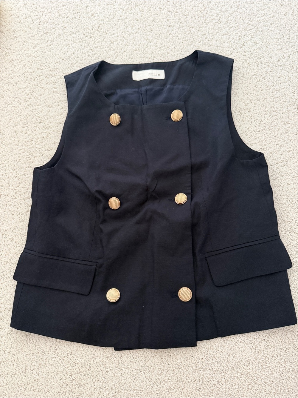Zara Black Double-Breasted Vest with Gold Buttons